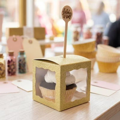 Gold Glitter 3 Sided Window Box 3" x 3" x 3" 25 pack