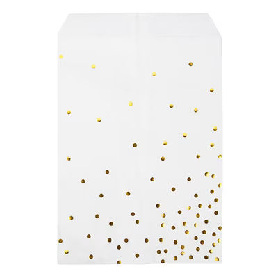 White Paper Treat Bags with Gold Dots 100 Pack 5" x 8"