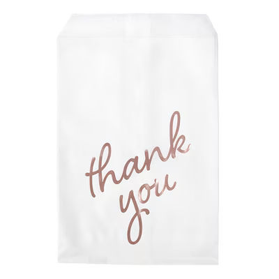 White Paper Rose Gold Thank You Treat Bags 100 Pack 5" x 8"