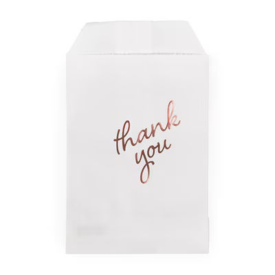 Paper Treat Bags Rose Gold Thank You 3" x 5" 100 pack GPB35RT