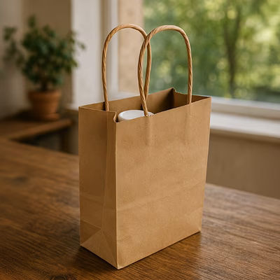 Kraft Paper Merchandise Handle Bags 50 Pack 4 3/4" x 2 15/16" x 6 1/2"