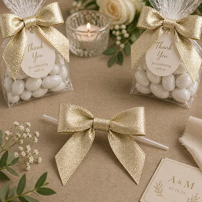 Pre-tied Metallic Silver Bows 25 Pack 3 1/2" x 1"
