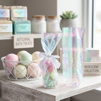 Iridescent Round Bottom Gusset Bags w/ Paper Base| 2 3/4? x 10? 50 pack RPBGH2