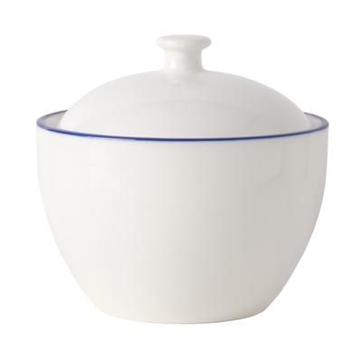 Mikasa Hospitality 5297195 4 1/10" Bistro Sugar Pot - Porcelain, Blue Pinstripe, Vitrified Porcelain, White