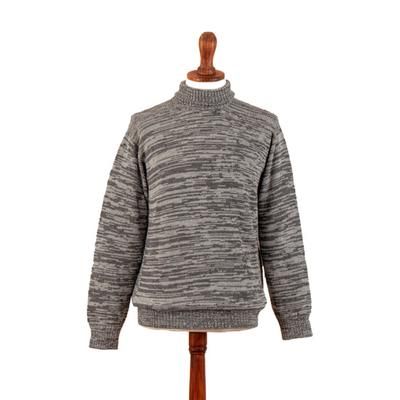 Grey Mixtures,'Men's Handloomed Grey 100% Baby Alpaca Pullover Sweater'