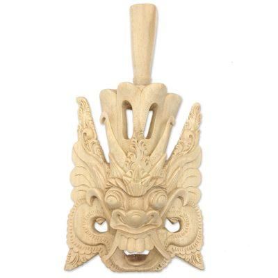King Bedaulu,'Hand-Carved Crocodile Wood Wall Mask of a Balinese King'