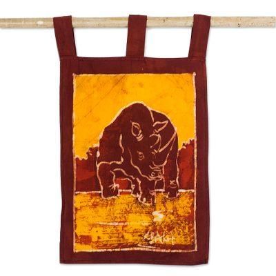 Rhino II,'Batik Cotton Rhino Themed Wall Hanging from Ghana'