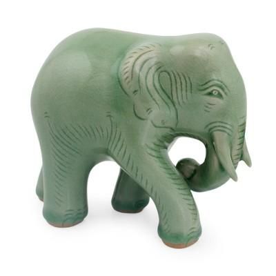 Celadon ceramic figurine, 'Purposeful Elephant'