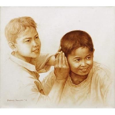 Filter,'Original Oil Portrait of Two Mischievous Boys from Bali'