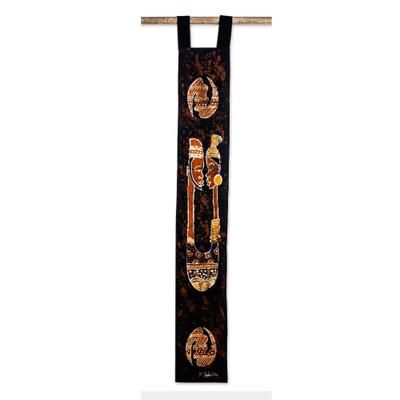 Lovers I,'Signed Batik Cotton Wall Hanging of Two Lovers from Ghana'