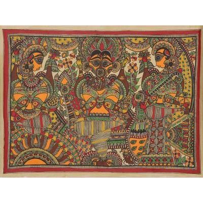 Powerful Ganesha,'Signed Madhubani Ganesha Painting on Handmade Paper'