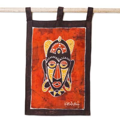 'Ghanaian Hand-Painted Cotton Wall Hanging in Orange Hues'