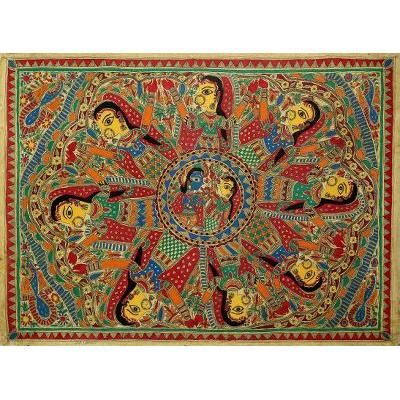 Madhubani painting, 'Krishna Leela II'