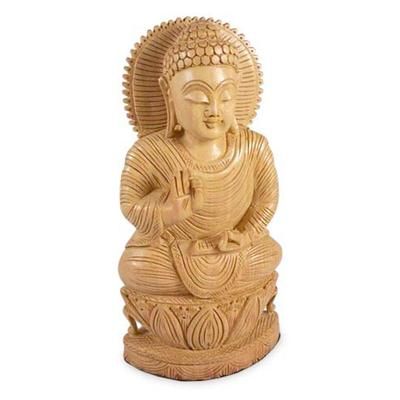 Serene Lord Buddha,'Artisan Crafted Buddhism Wood Sculpture'