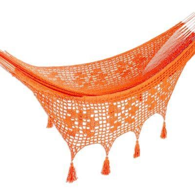 Mirage in Orange,'Orange Macrame Style Cotton Hammock from Mexico (Triple)'