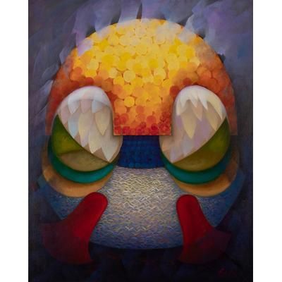 Sipán II,'Signed Expressionist Orange and Red Oil Painting from Peru'