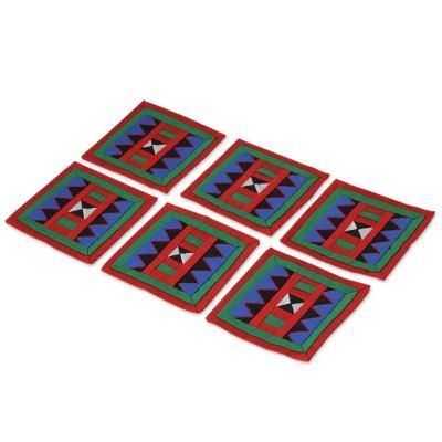 Lahu cotton coasters, 'Festivities' (set of 6)
