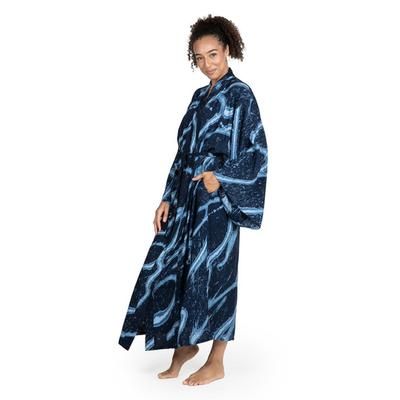 'Sea of Shadows' - Women's Blue Batik Patterned Robe