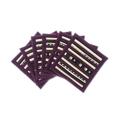 Lahu Purple,'Patchwork Cotton Coasters in Purple (Set of 6)'