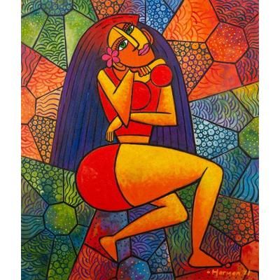 Daydreaming Women,'Colorful Acrylic Painting on Canvas'