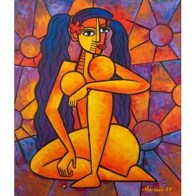 Ni Wayan Sachi is Sunbathing,'Acrylic Sunbathing Painting on Canvas'