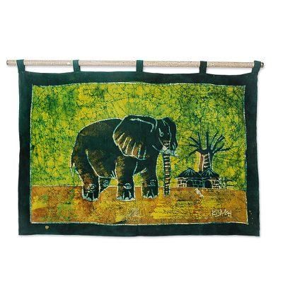 'Proud African Elephant' - Handcrafted Batik Cotton Wall Hanging