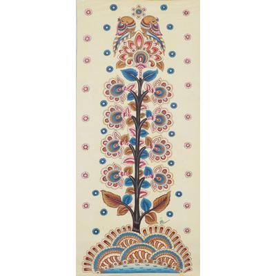 The Delicate Bond (Cream),'Signed Kalamkari Folk Art Painting'
