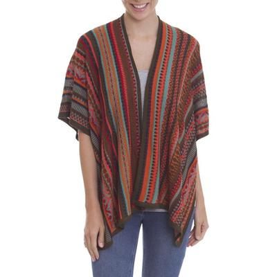 Desert Strata,'Multi-Color Striped Knit Layering Ruana'
