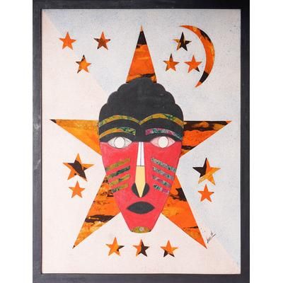 Friday Born,'Traditional Cotton Batik Wall Art in Red and Orange Hues'