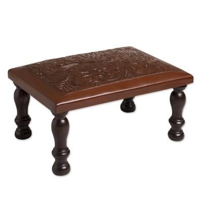 World of Nature,'Nature-Inspired Leather and Wood Ottoman from Peru'