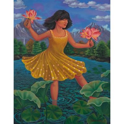 'Unstretched Signed Nature-Themed Acrylic Painting of a Child'