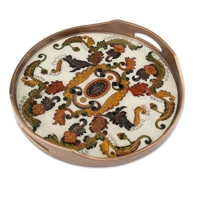 Floral Heaven,'Reverse Painted Glass Tray with Elegant Floral Motifs'