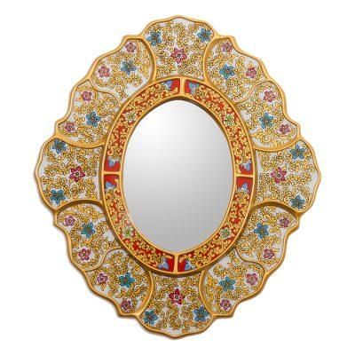 'Baroque-Themed Golden-Hue Reverse-Painted Glass Wall Mirror'