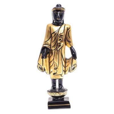 Standing Teacher,'Hand Carved Gold and Wood Buddha Sculpture'