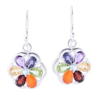 Chakra Flowers,'Multi-Gemstone Chakra Dangle Earrings from India'