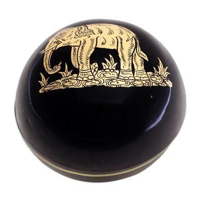 Elephant Trunk,'Gold-Accented Lacquerware Box from Thailand'