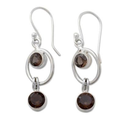 Smoky quartz dangle earrings, 'Modern Mist'