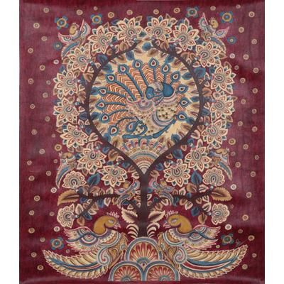 Peacock Dance and Budding Tree,'Folk Art Acrylic Painting from India'