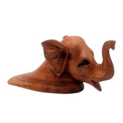 Elephant Head,'Suar Wood Elephant Head Doorstop'