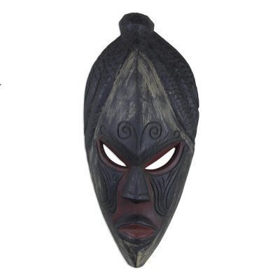Ghanaian mask, 'Akan Muse' - Unique African Wood Mask