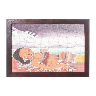 Batik art, 'Feminine Beauty' - Batik Cotton Wall Hanging