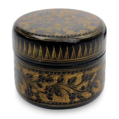 Lacquered wood box, 'Exotic Golden Flora'