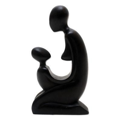 Gazing Mother,'Hand Carved Suar Wood Statuette'