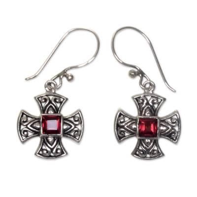 Garnet dangle earrings, 'Maltese Cross'
