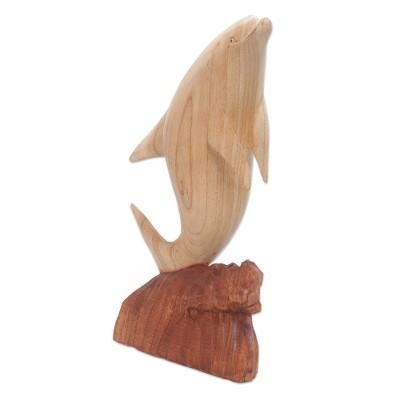 Dolphin Hop,'Hand Carved Suar Wood Dolphin Sculpture from Bali'