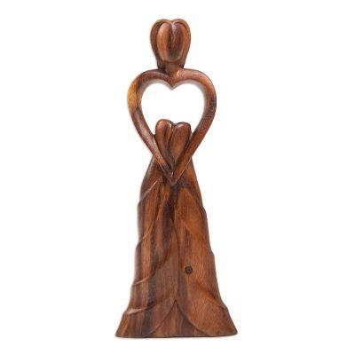 Mother of Mine,'Handcrafted Suar Wood Statuette from Bali'
