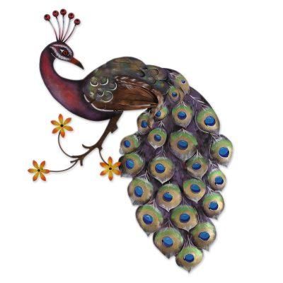 Sunset Peacock,'Steel Wall Sculpture of a Peacock from Mexico'