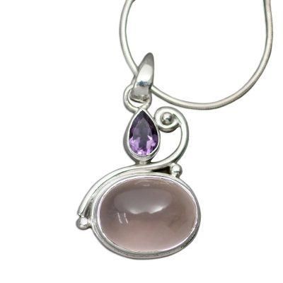 'Mumbai Dawn' - Amethyst and Rose Quartz Pendant Necklace