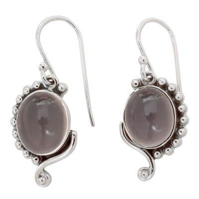 'Delhi Romance' - Rose Quartz Earrings in Sterling Silver from India Je