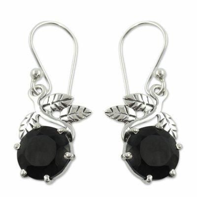 Onyx dangle earrings, 'Forbidden Fruit'